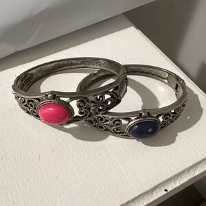 Paparazzi Silver Bracelets with Pink and Blue Accents